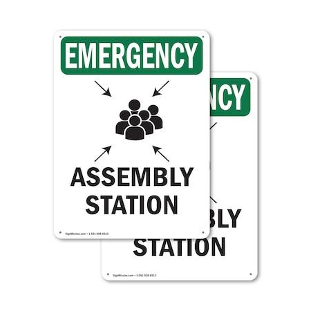 Signmission Assembly Station With Symbol, 10 in W x Rectangle, Aluminum OS-2PACK-EM-A-1014-V-10433
